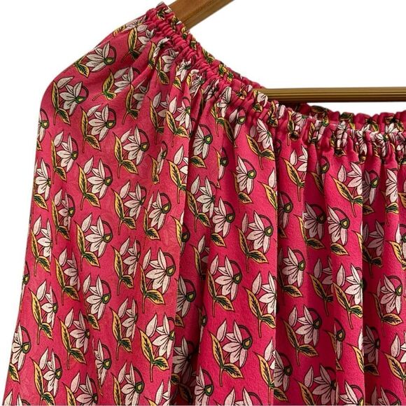 Diane Von Furstenberg Women's Kamber Red Silk Off-Shoulder Sheer Sleeves Top XS - Picture 3 of 8